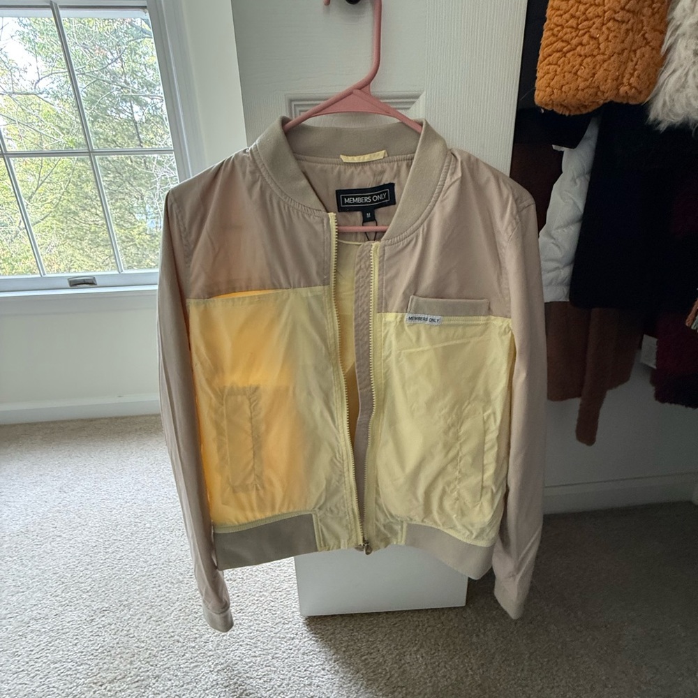 Members Only Women's Beige and Yellow Bomber Jacket